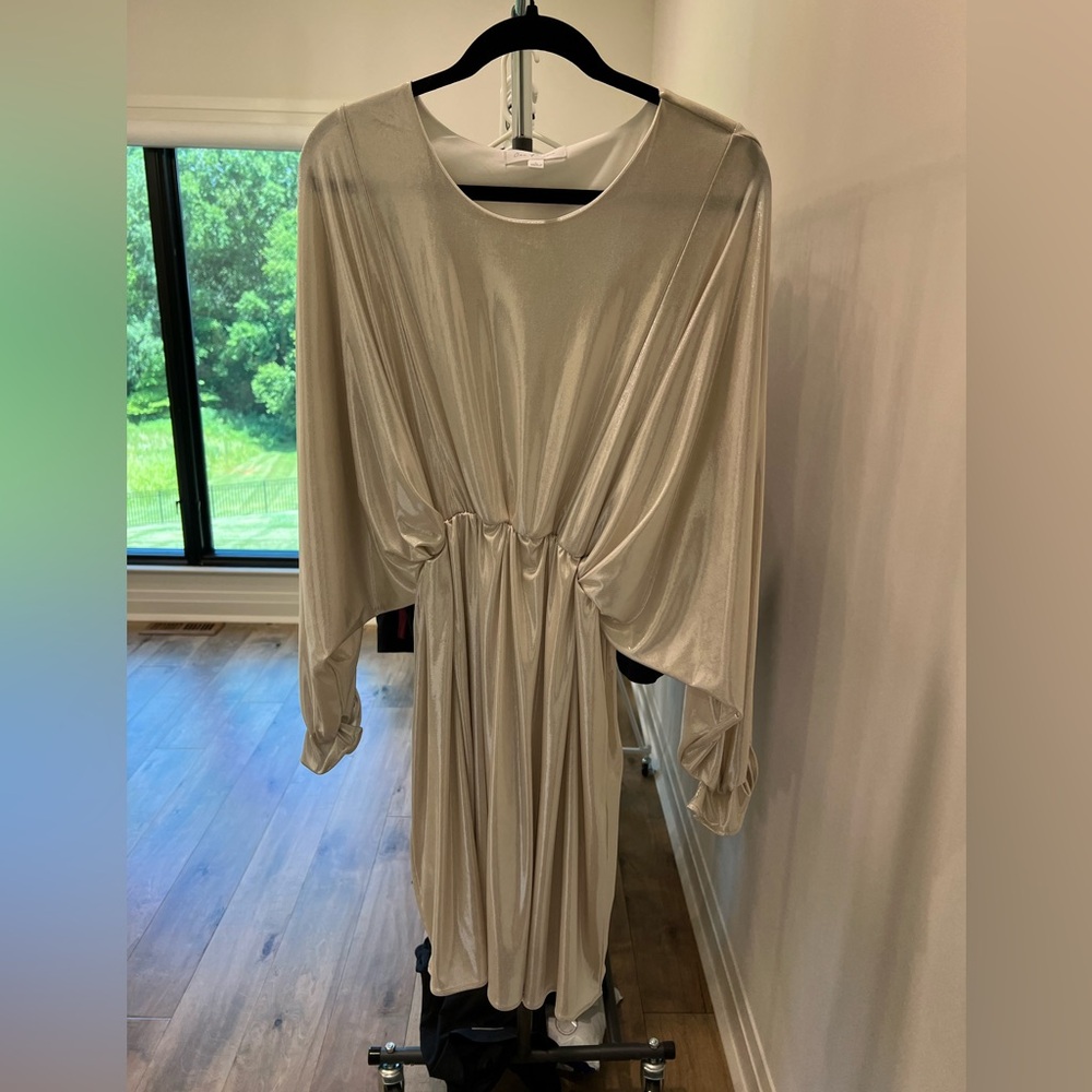 Ces Femme Ivory Shimmer & Shine Long Sleeved Dress Large
